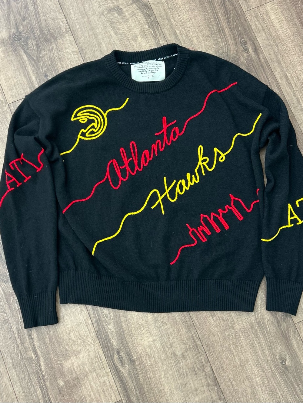 KADYLUXE Atlanta Hawks Love Letter Sweater Black Embroidered Merino Wool Blend S